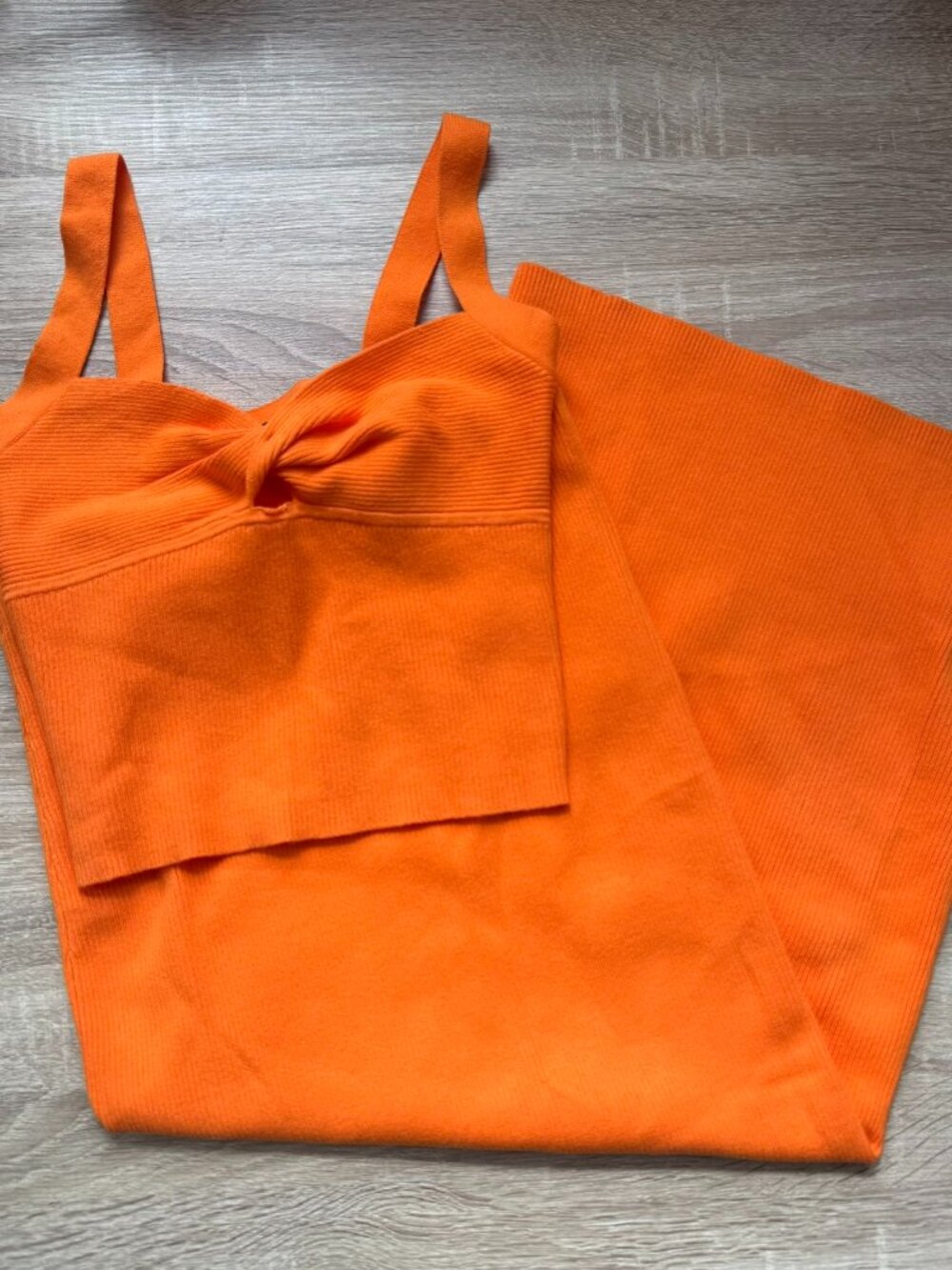 Express Two-Piece Knit Matching Skirt Set Orange XS